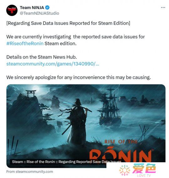 《浪人崛起》Steam版丢存档 忍者组确认正在调查中